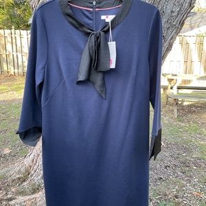Boden navy blue dress with black trim and bow detail